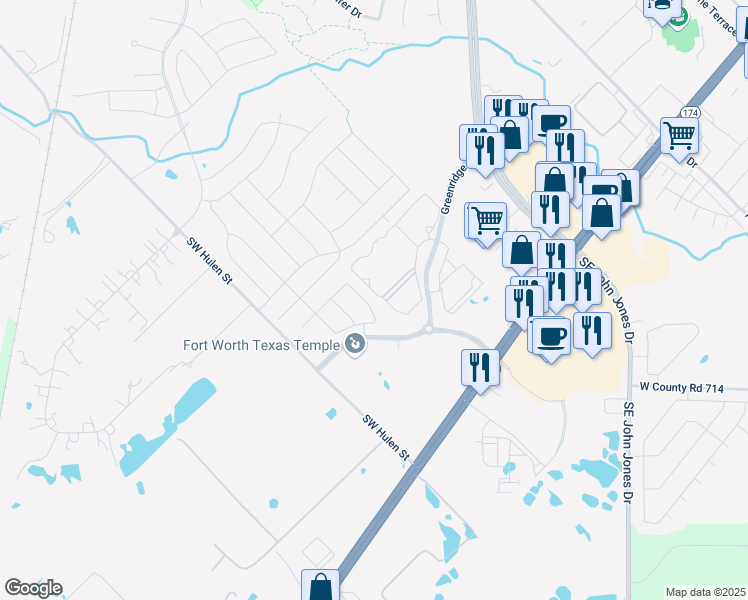 map of restaurants, bars, coffee shops, grocery stores, and more near 268 Brazos St in Burleson