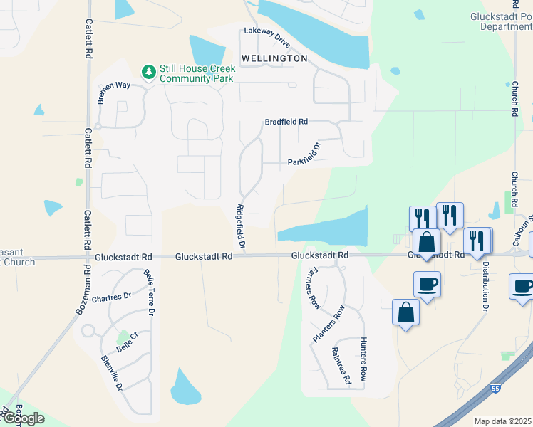 map of restaurants, bars, coffee shops, grocery stores, and more near 105 Arrington Drive in Madison