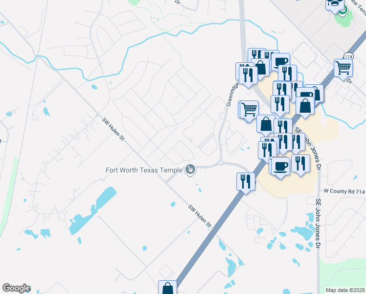 map of restaurants, bars, coffee shops, grocery stores, and more near 268 Brazos St in Burleson