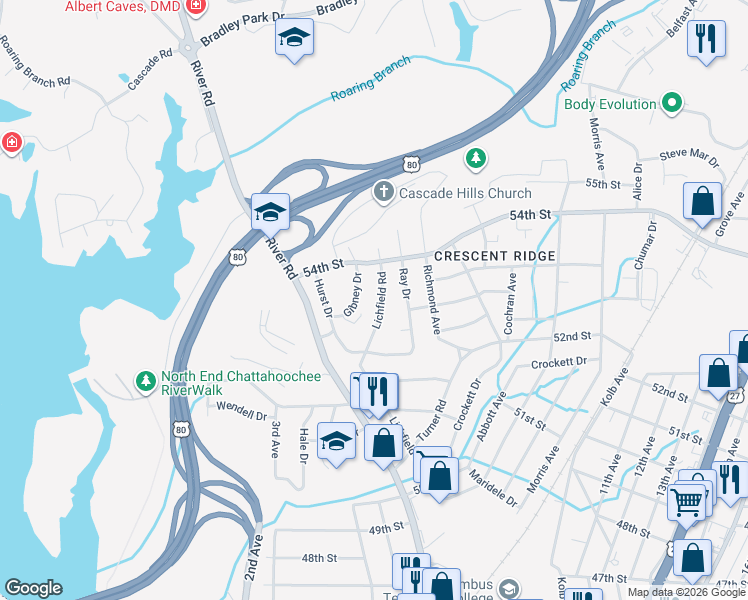 map of restaurants, bars, coffee shops, grocery stores, and more near 5236 Litchfield Road in Columbus