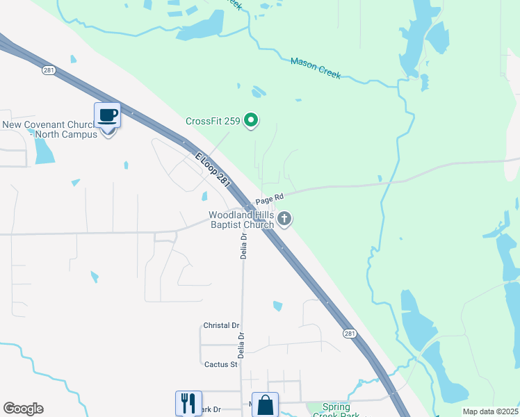 map of restaurants, bars, coffee shops, grocery stores, and more near 2101 Texas 281 Loop in Longview