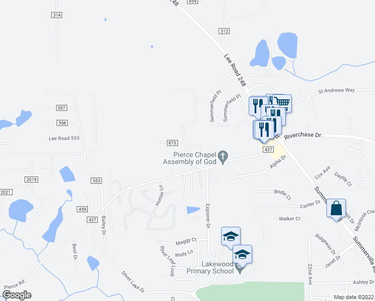 map of restaurants, bars, coffee shops, grocery stores, and more near 160 County Road 308 in Phenix City