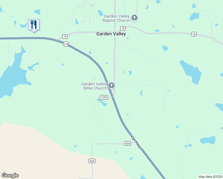 map of restaurants, bars, coffee shops, grocery stores, and more near 15307 Farm to Market Road 1253 in Lindale