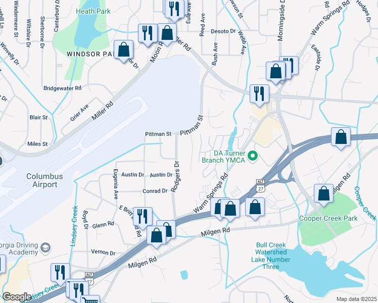map of restaurants, bars, coffee shops, grocery stores, and more near 6025 North Pointe Drive in Columbus