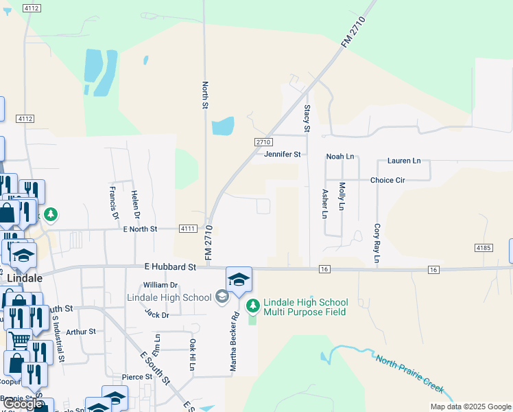 map of restaurants, bars, coffee shops, grocery stores, and more near 108 Legends Court in Lindale