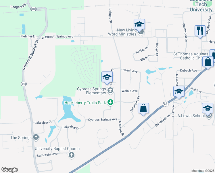 map of restaurants, bars, coffee shops, grocery stores, and more near 1040 Saratoga Street in Ruston