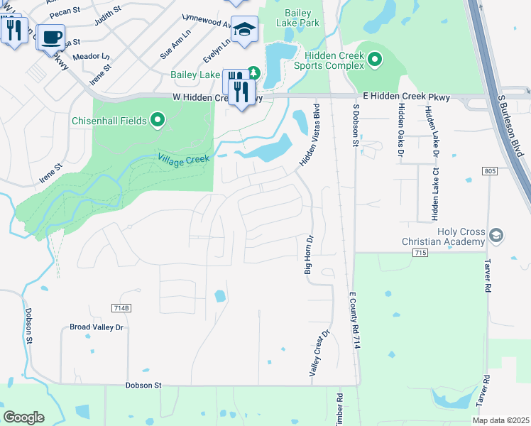 map of restaurants, bars, coffee shops, grocery stores, and more near 136 Diablo Drive in Burleson
