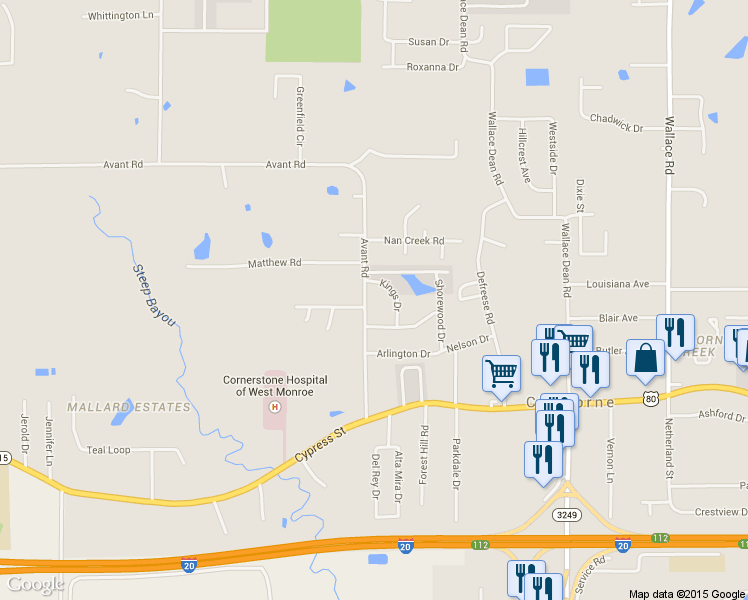 map of restaurants, bars, coffee shops, grocery stores, and more near 330 Avant Rd in West Monroe