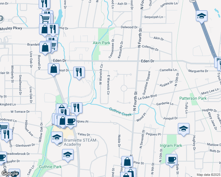 map of restaurants, bars, coffee shops, grocery stores, and more near 1910 East Warwick Circle in Longview