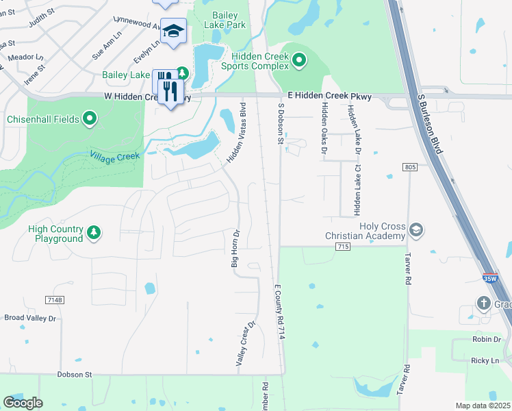map of restaurants, bars, coffee shops, grocery stores, and more near 1108 South Dobson Street in Burleson