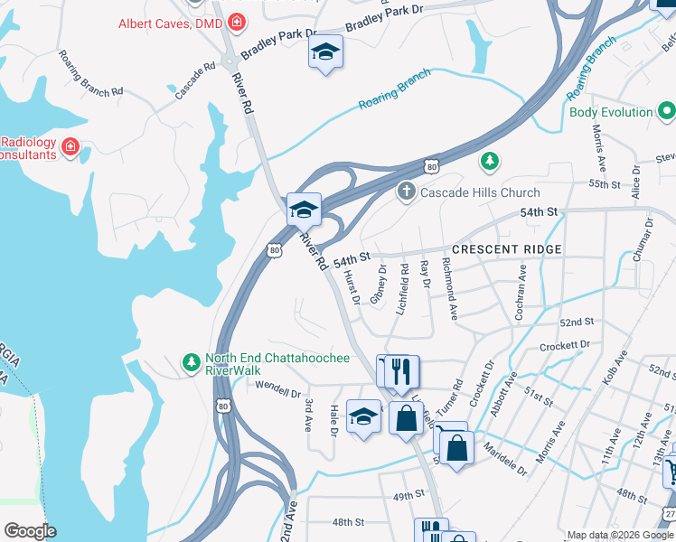 map of restaurants, bars, coffee shops, grocery stores, and more near 5357 Hurst Drive in Columbus