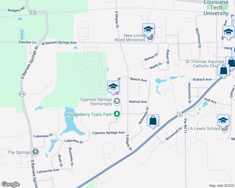 map of restaurants, bars, coffee shops, grocery stores, and more near 1015 Saratoga Street in Ruston