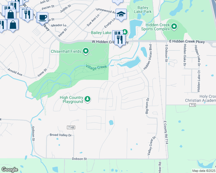 map of restaurants, bars, coffee shops, grocery stores, and more near 120 Saint Elias Drive in Burleson