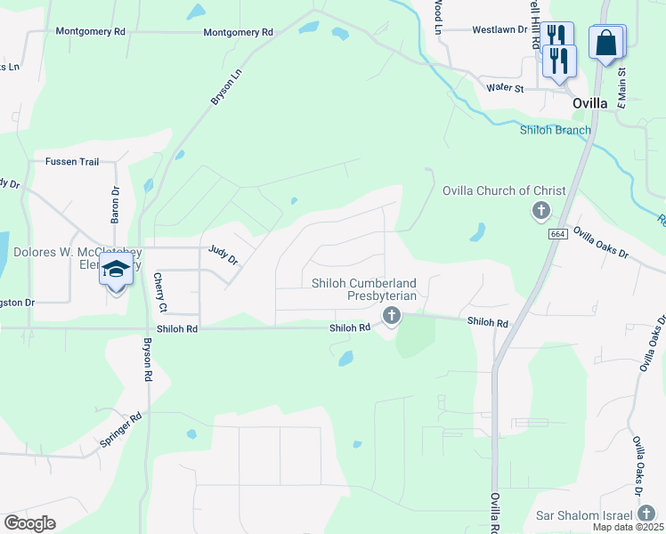 map of restaurants, bars, coffee shops, grocery stores, and more near 408 Montpelier Lane in Ovilla
