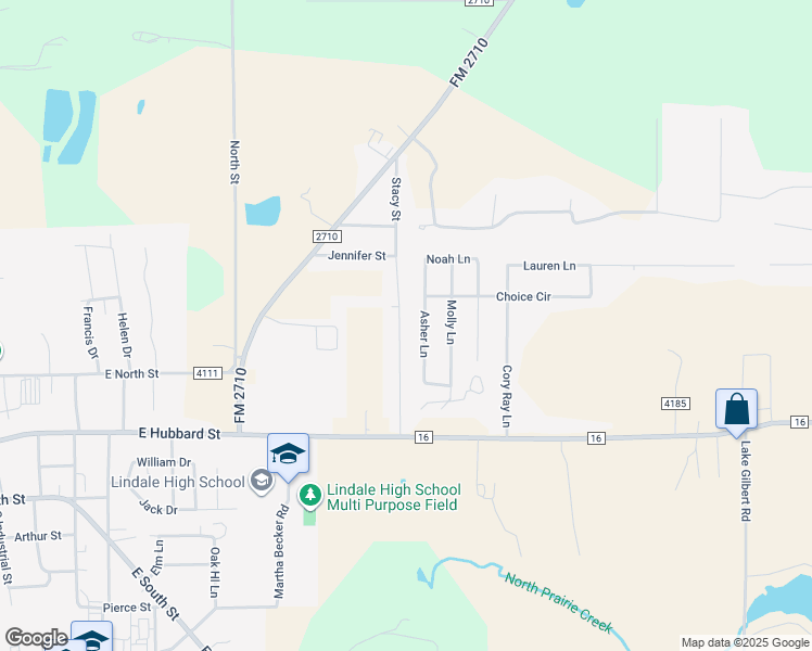 map of restaurants, bars, coffee shops, grocery stores, and more near 406 Asher Lane in Lindale