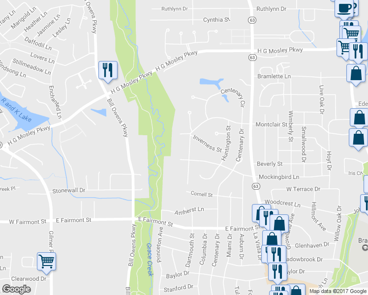 map of restaurants, bars, coffee shops, grocery stores, and more near 1703 Clarendon Street in Longview