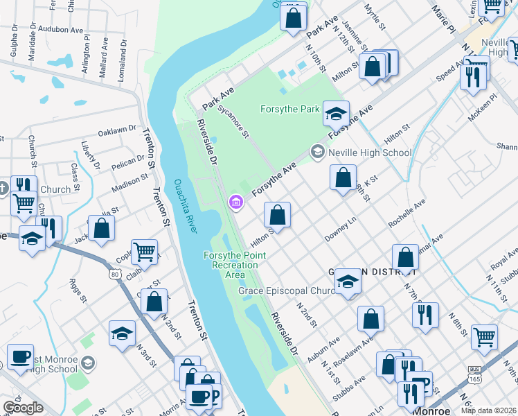 map of restaurants, bars, coffee shops, grocery stores, and more near 2000 N 3rd St in Monroe