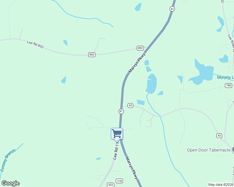 map of restaurants, bars, coffee shops, grocery stores, and more near 9572 Alabama 51 in Opelika