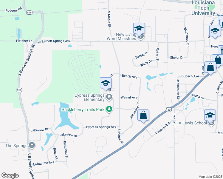 map of restaurants, bars, coffee shops, grocery stores, and more near 1007 Saratoga Street in Ruston