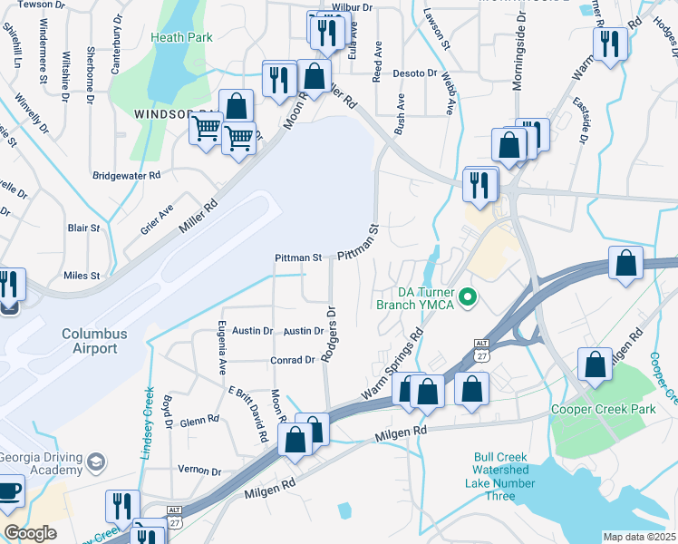 map of restaurants, bars, coffee shops, grocery stores, and more near 5530 Rodgers Drive in Columbus