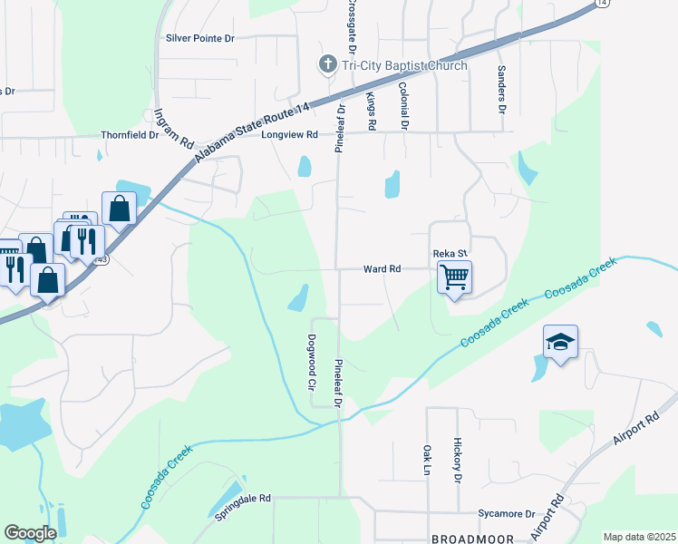 map of restaurants, bars, coffee shops, grocery stores, and more near 4835 Ward Road in Elmore