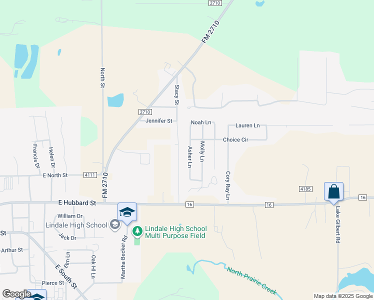 map of restaurants, bars, coffee shops, grocery stores, and more near 406 Asher Ln in Lindale