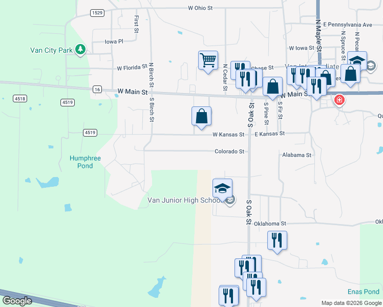 map of restaurants, bars, coffee shops, grocery stores, and more near 359 Colorado Street in Van