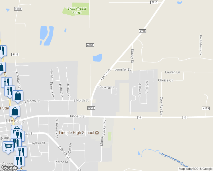 map of restaurants, bars, coffee shops, grocery stores, and more near 108 Legends Court in Lindale