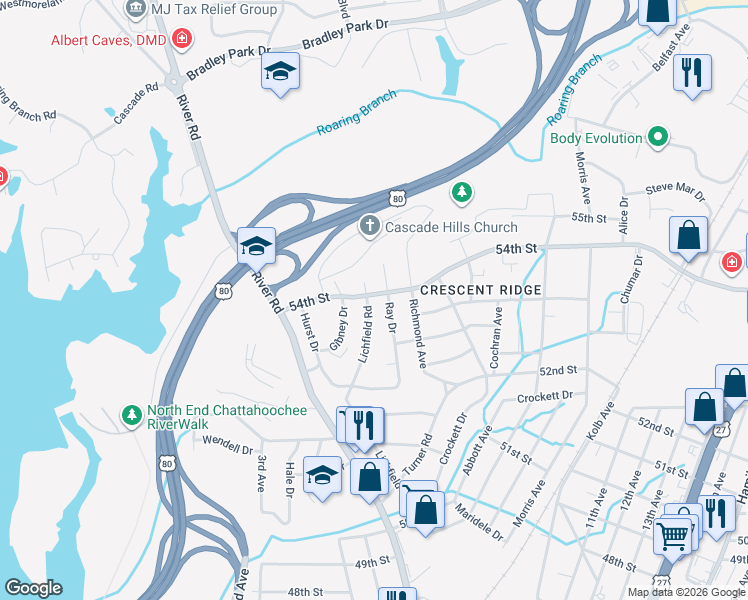 map of restaurants, bars, coffee shops, grocery stores, and more near 5318 Litchfield Road in Columbus