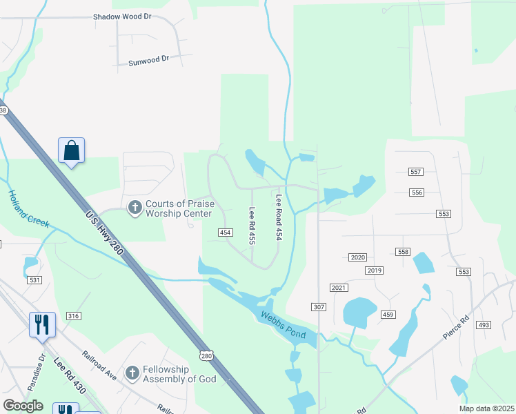 map of restaurants, bars, coffee shops, grocery stores, and more near 67 Lee Road 455 in Phenix City