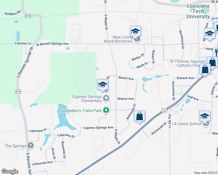 map of restaurants, bars, coffee shops, grocery stores, and more near 927 Saratoga Street in Ruston