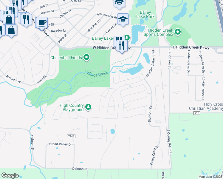 map of restaurants, bars, coffee shops, grocery stores, and more near 1201 Overland Drive in Burleson