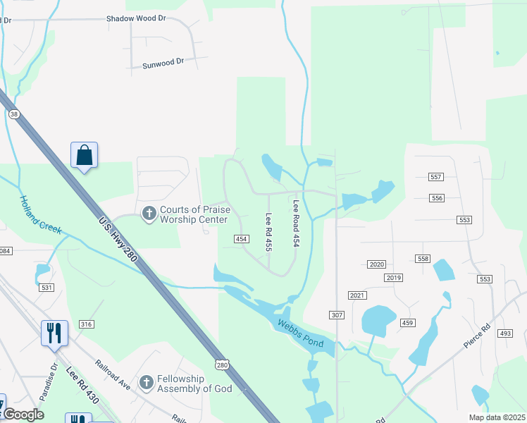 map of restaurants, bars, coffee shops, grocery stores, and more near 42 Lee Road 455 in Phenix City