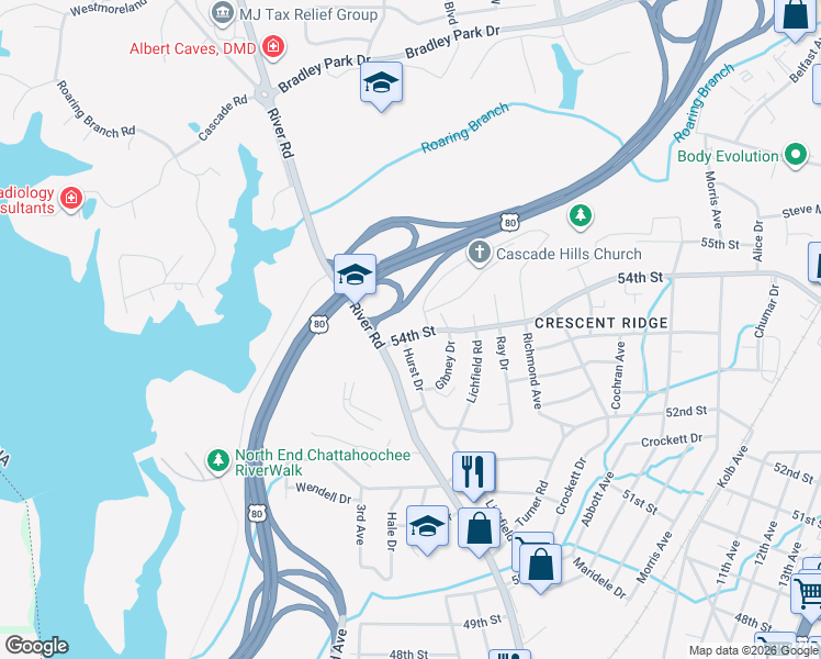 map of restaurants, bars, coffee shops, grocery stores, and more near 5357 Hurst Drive in Columbus