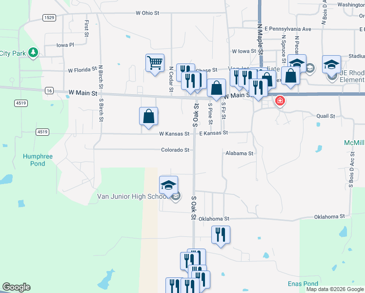 map of restaurants, bars, coffee shops, grocery stores, and more near 359 Colorado Street in Van
