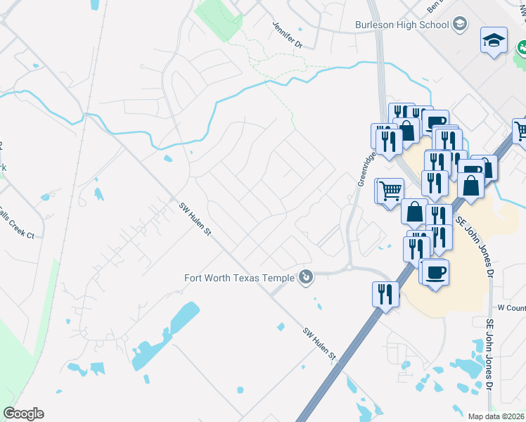 map of restaurants, bars, coffee shops, grocery stores, and more near 317 Colorado Drive in Burleson