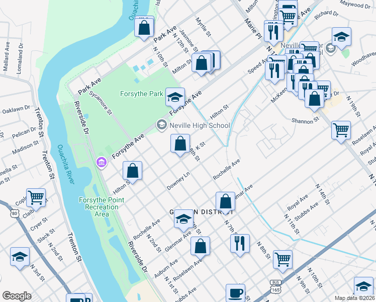 map of restaurants, bars, coffee shops, grocery stores, and more near 1800-1898 North 8th Street in Monroe