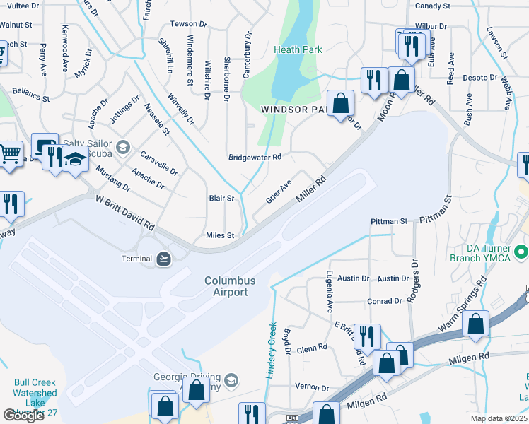 map of restaurants, bars, coffee shops, grocery stores, and more near 3618 Grier Avenue in Columbus