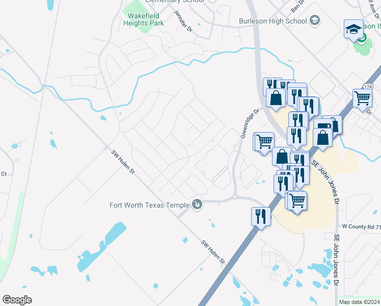 map of restaurants, bars, coffee shops, grocery stores, and more near 1700 Potomac Drive in Burleson