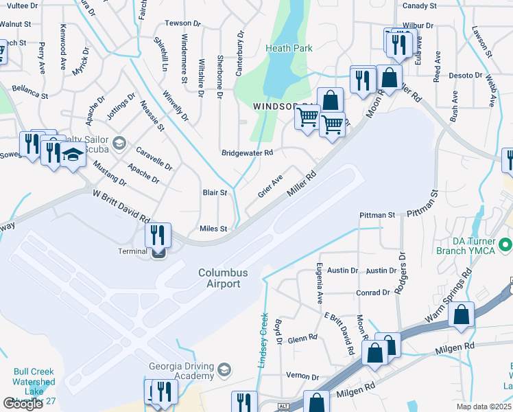map of restaurants, bars, coffee shops, grocery stores, and more near 3618 Grier Avenue in Columbus