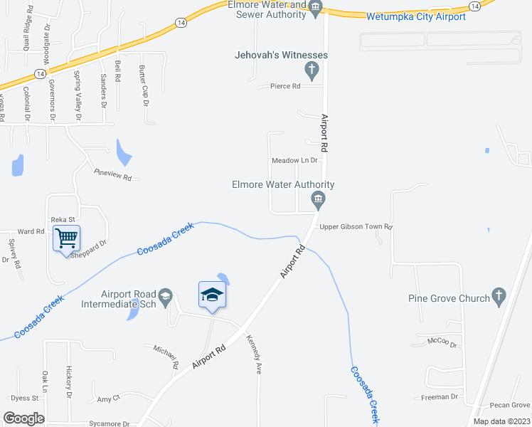 map of restaurants, bars, coffee shops, grocery stores, and more near 362 Meadow Lane Drive in Elmore