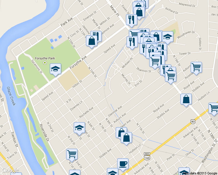 map of restaurants, bars, coffee shops, grocery stores, and more near 2005 Forsythe Avenue in Monroe