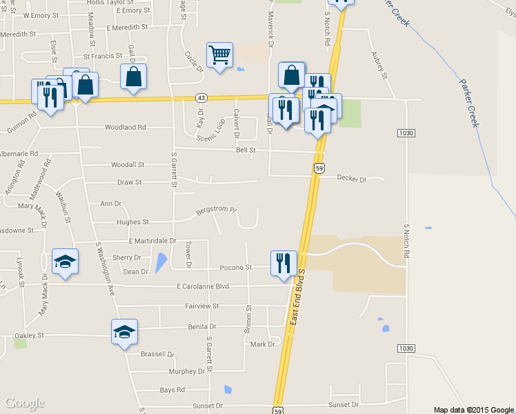 map of restaurants, bars, coffee shops, grocery stores, and more near 925 Bergstrom Pl in Marshall