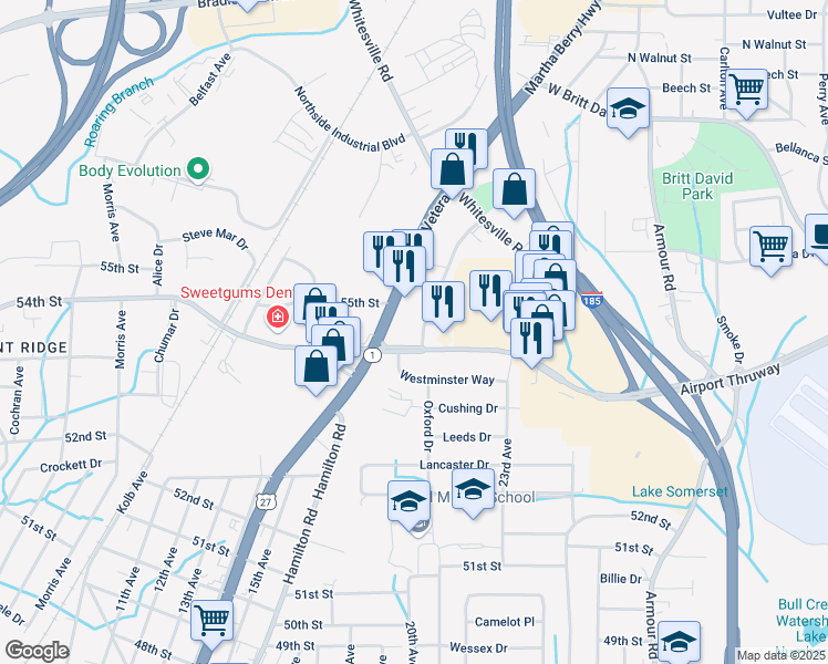 map of restaurants, bars, coffee shops, grocery stores, and more near 5405 Princeton Avenue in Columbus