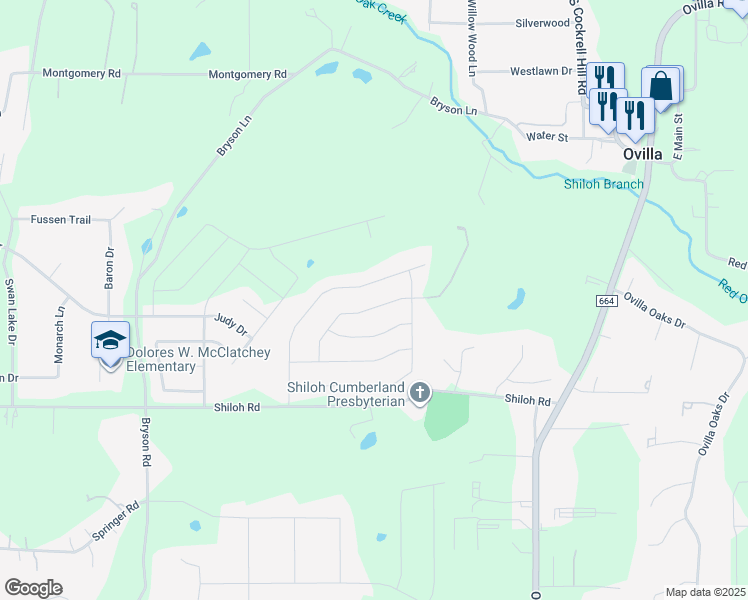 map of restaurants, bars, coffee shops, grocery stores, and more near 133 Claremont Drive in Ovilla