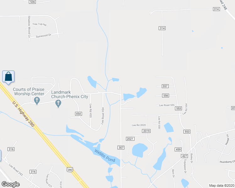 map of restaurants, bars, coffee shops, grocery stores, and more near 77 Lee Road 454 in Phenix City