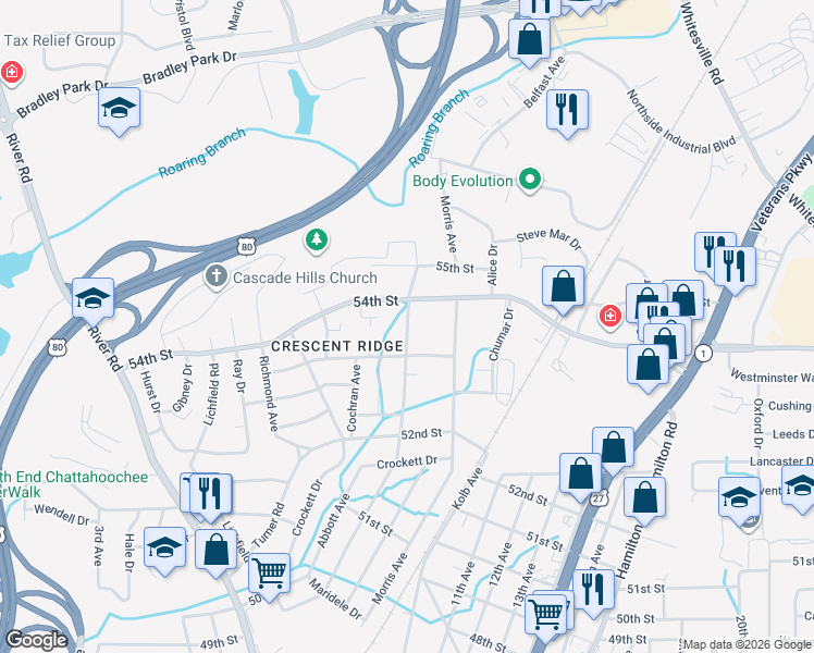 map of restaurants, bars, coffee shops, grocery stores, and more near 5333 Thomason Avenue in Columbus