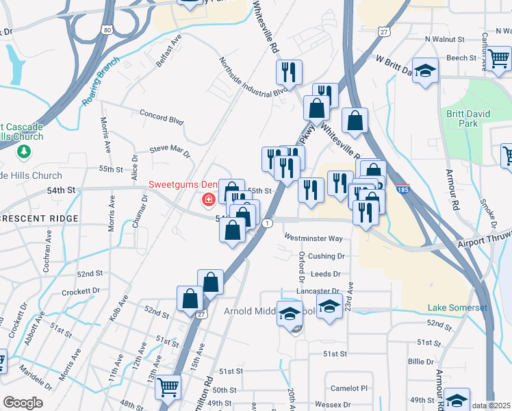 map of restaurants, bars, coffee shops, grocery stores, and more near 5414 15th Avenue in Columbus