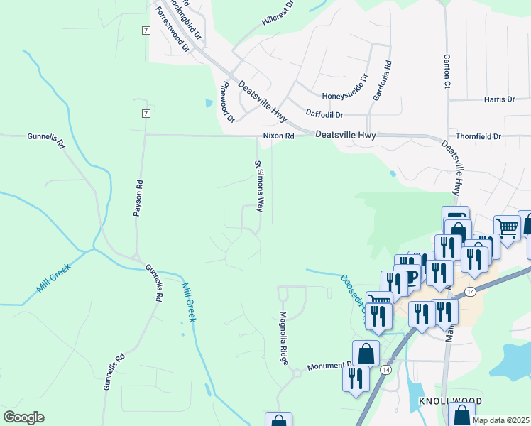 map of restaurants, bars, coffee shops, grocery stores, and more near 269 Saint Simons Way in Deatsville