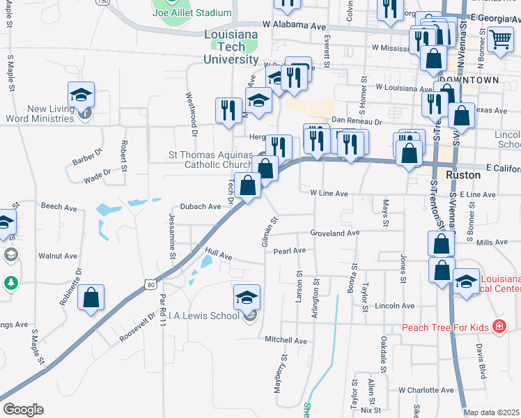map of restaurants, bars, coffee shops, grocery stores, and more near 700 Gilman Street in Ruston
